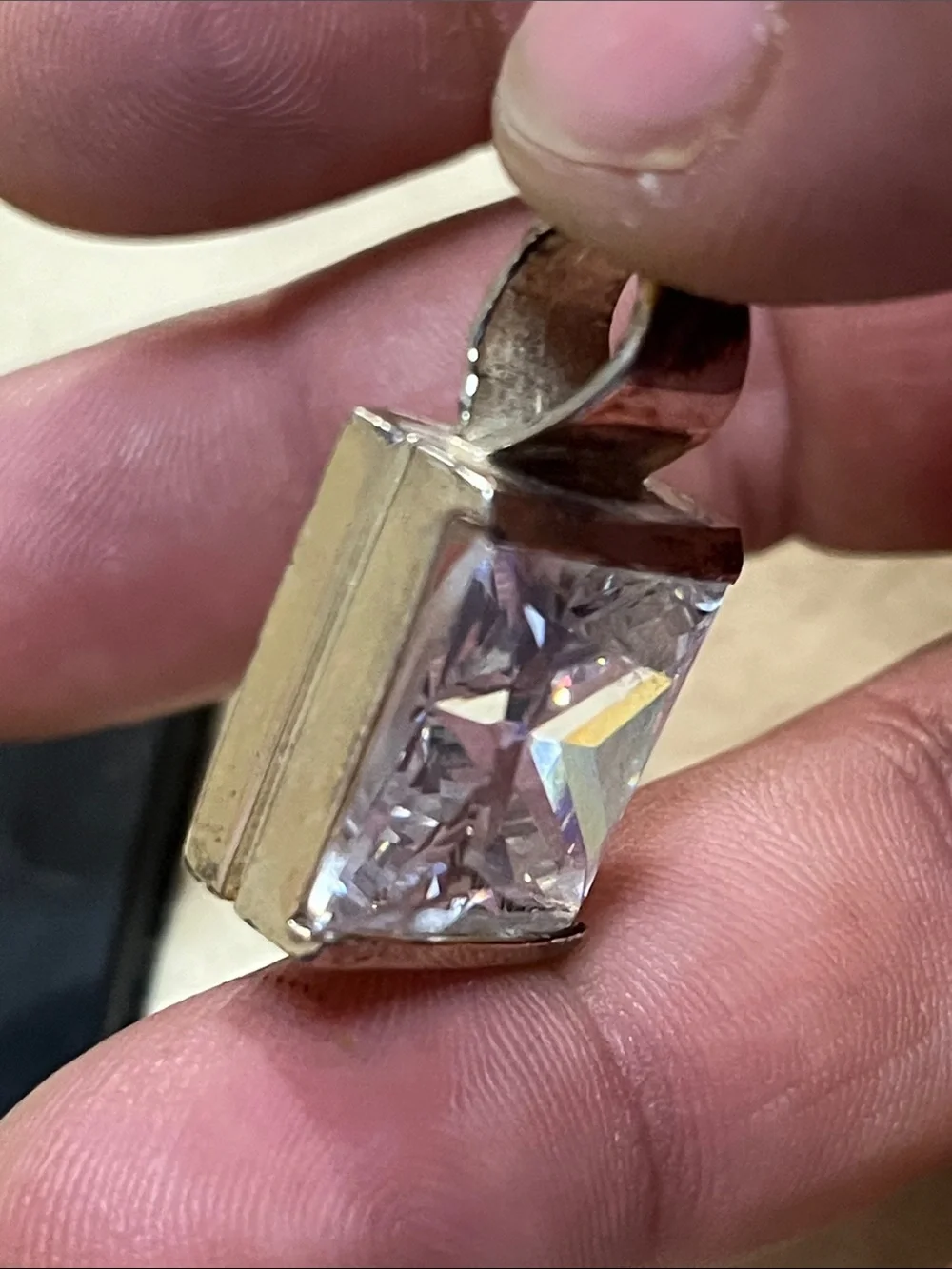 Square Clear Crystal Pendant Necklace in Silver